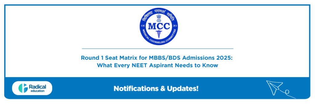 Round 1 Seat Matrix for MBBS/BDS